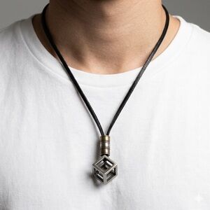 Aaren Cube Pendant Leather Necklace | Copper Alloy Men’s Statement